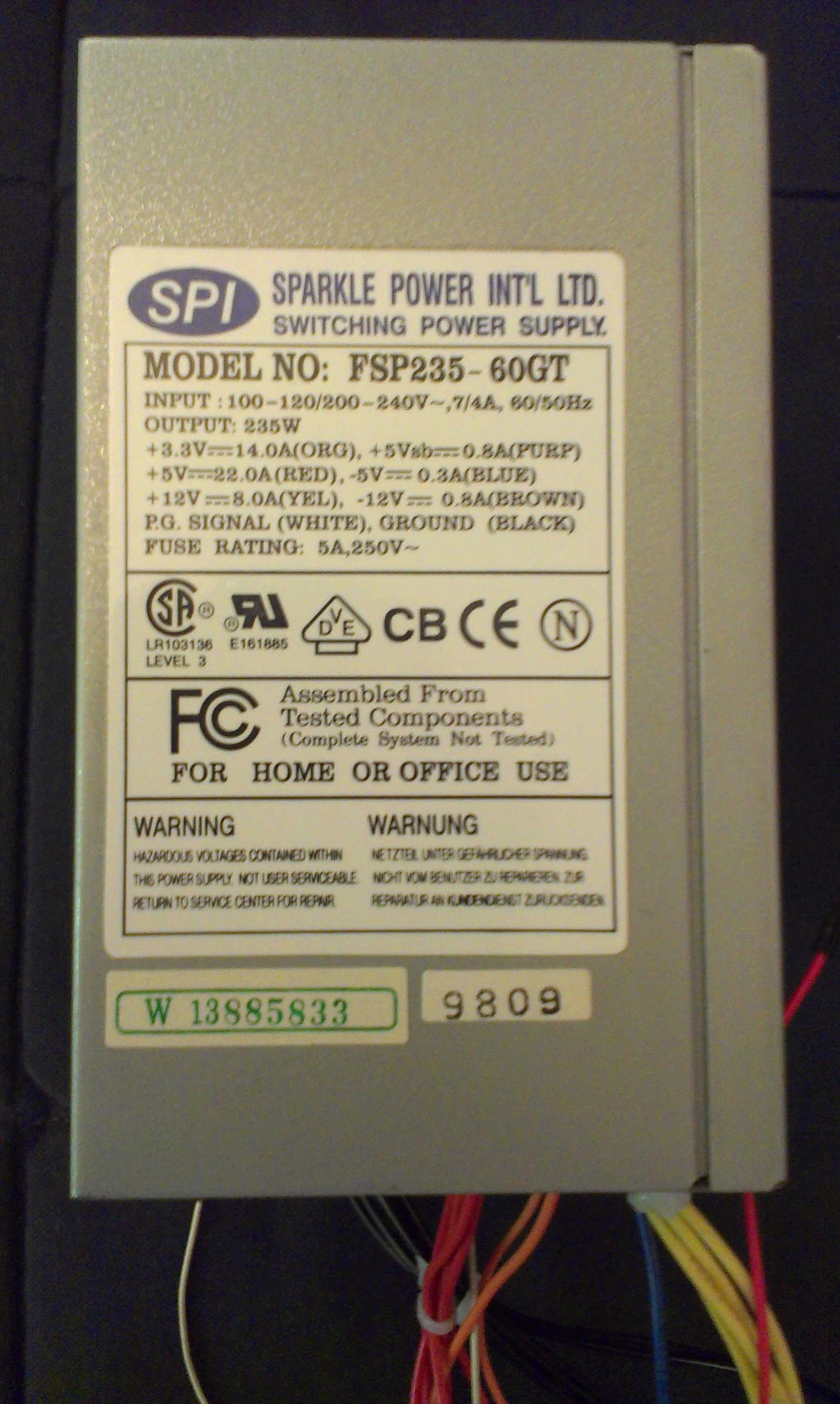 The label shower the power supplies specs. This is an older, weaker one.