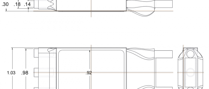 A drawing of the ESC in Creo with dimensions