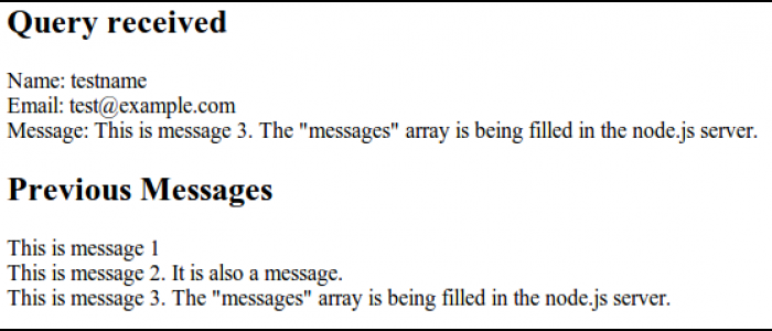 A screenshot of the dynamically generated response to the form.