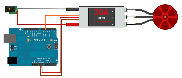 A Fritzing drawing of a DJI ESC and motor